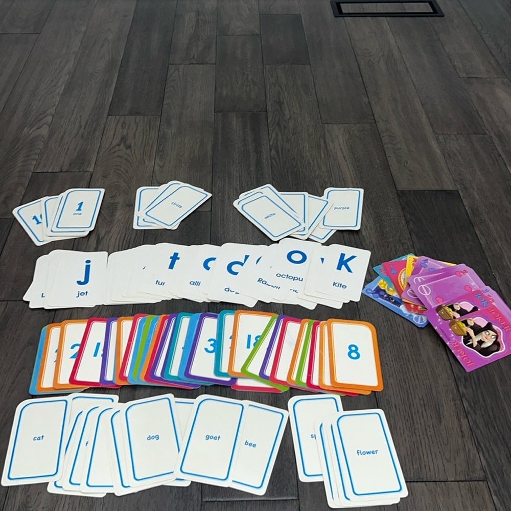 Educational flashcards for kids with numbers, letters shapes, and colors